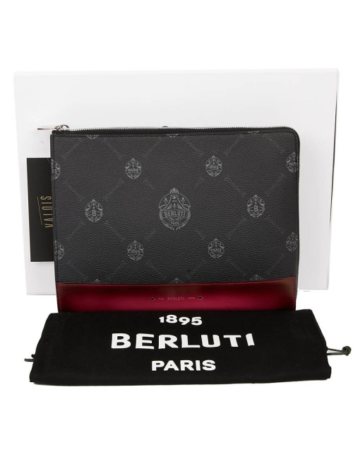 Pochette Nino BERLUTI en toile et cuir framboise