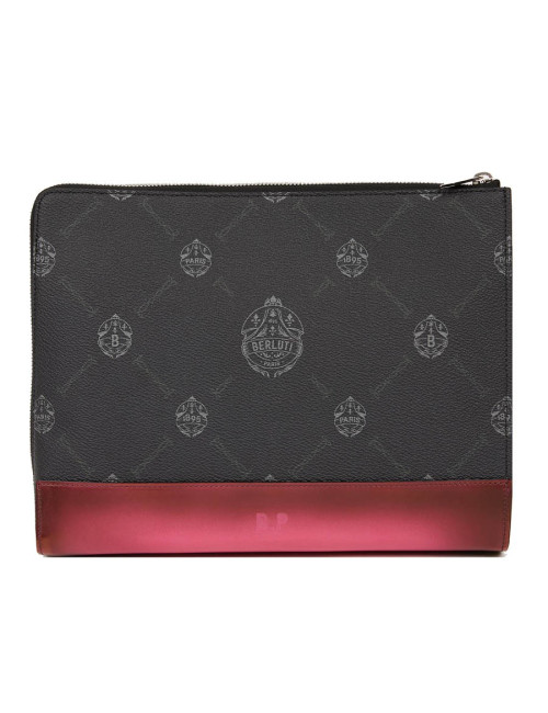 Pochette Nino BERLUTI en toile et cuir framboise