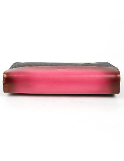 Pochette Nino BERLUTI en toile et cuir framboise