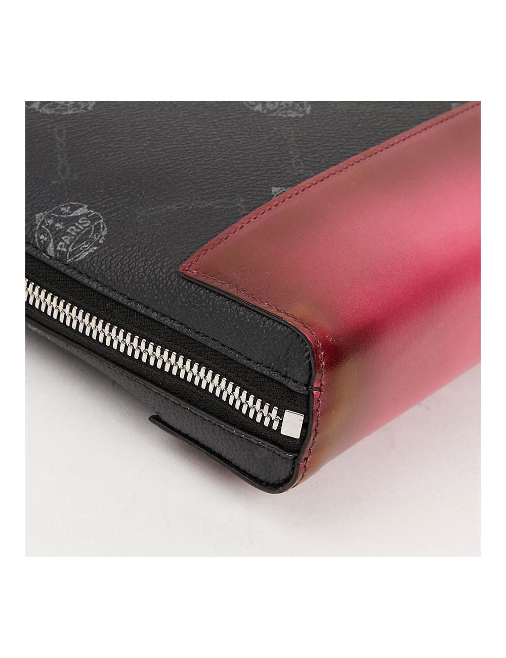 Pochette Nino BERLUTI en toile et cuir framboise