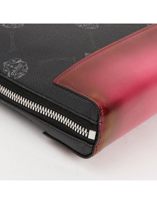 Pochette Nino BERLUTI en toile et cuir framboise