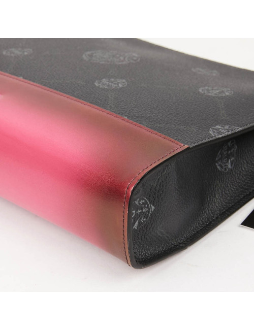 Pochette Nino BERLUTI en toile et cuir framboise