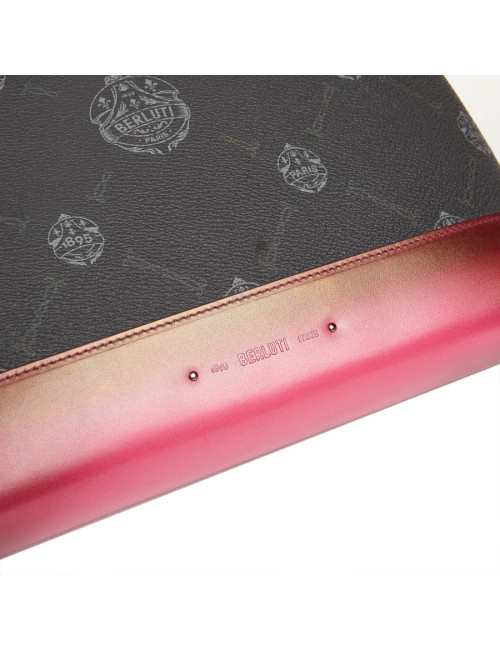 Pochette Nino BERLUTI en toile et cuir framboise