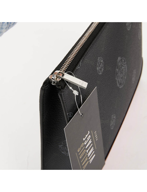 Pochette Nino BERLUTI en toile et cuir framboise