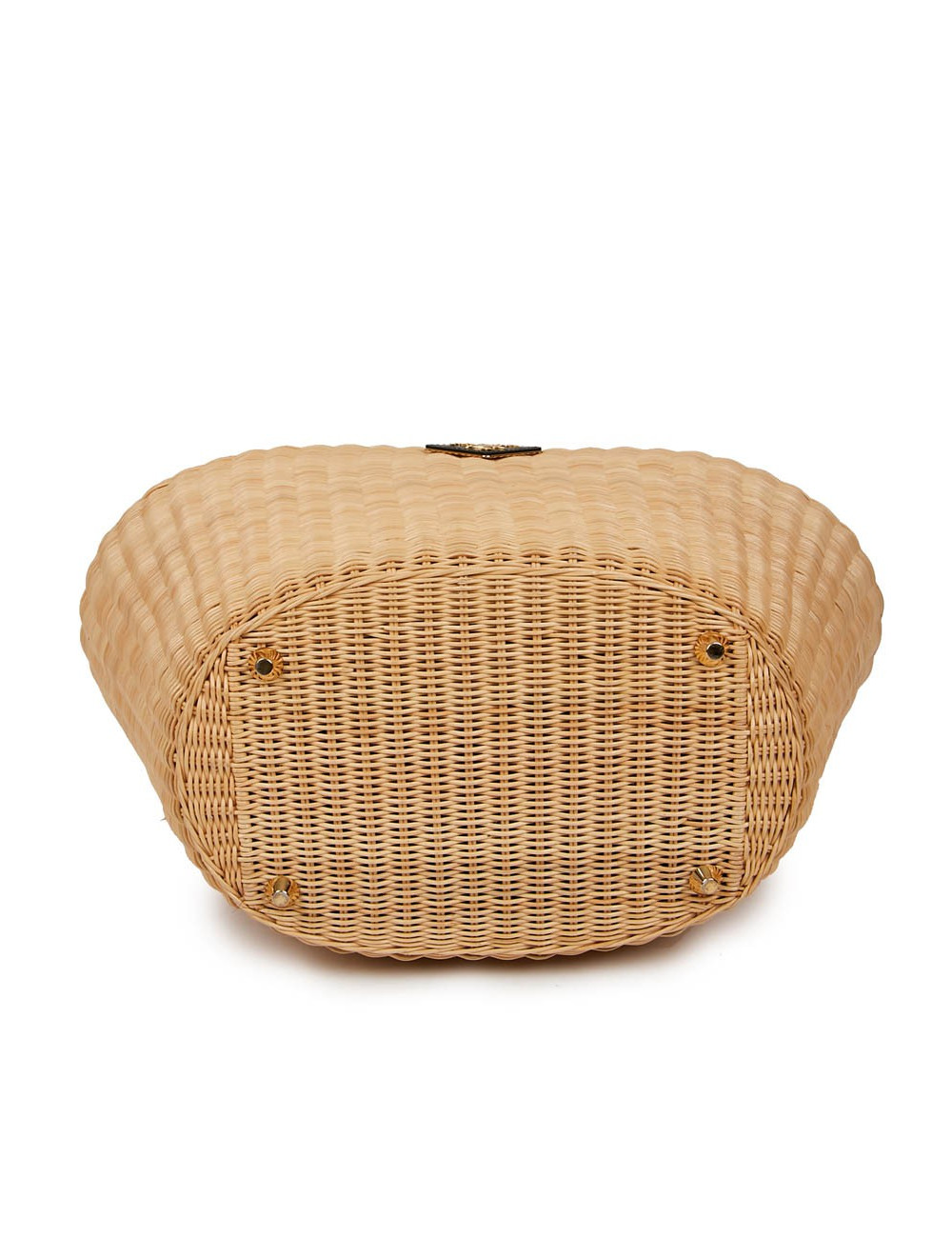 PRADA Bag in Natural Wicker and Black Cotton Canvas