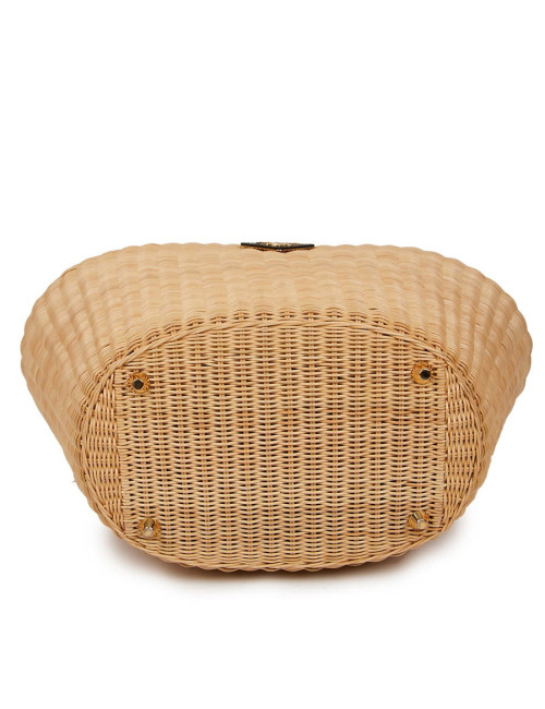 PRADA Bag in Natural Wicker and Black Cotton Canvas