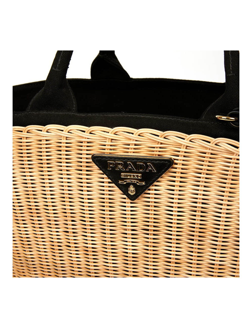 Sac Oscar PRADA en osier et doublure en tissu noir