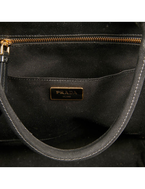 PRADA Bag in Natural Wicker and Black Cotton Canvas