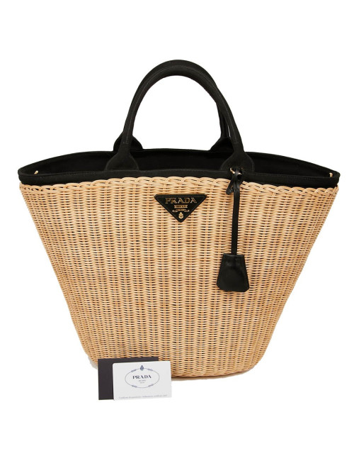 Sac Oscar PRADA en osier et doublure en tissu noir