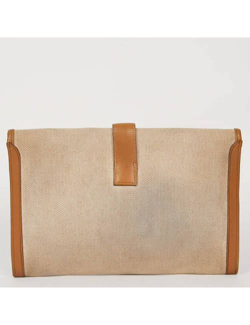 pochette Jige HERMES en toile et cuire beige