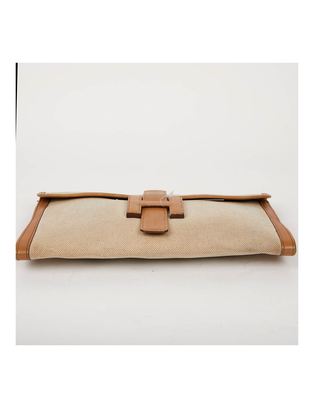 pochette Jige HERMES en toile et cuire beige