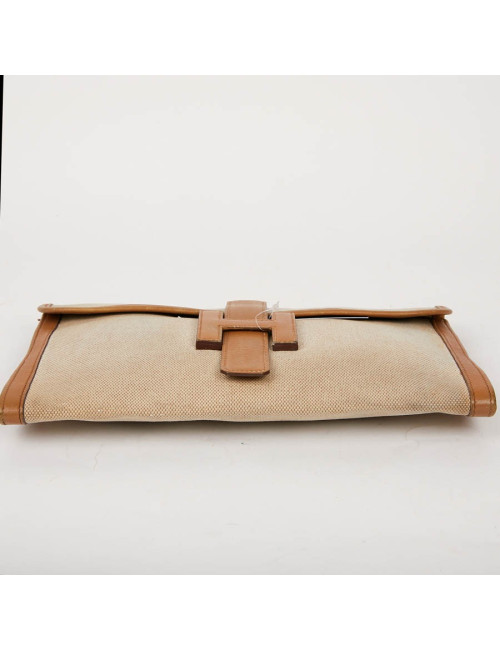 pochette Jige HERMES en toile et cuire beige