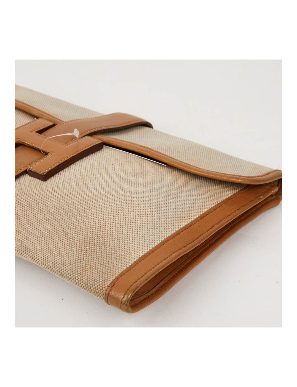 pochette Jige HERMES en toile et cuire beige