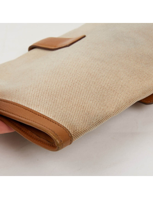 pochette Jige HERMES en toile et cuire beige