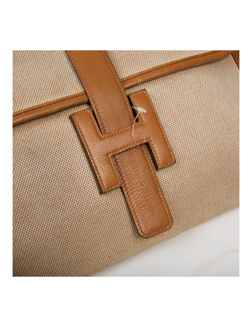 pochette Jige HERMES en toile et cuire beige