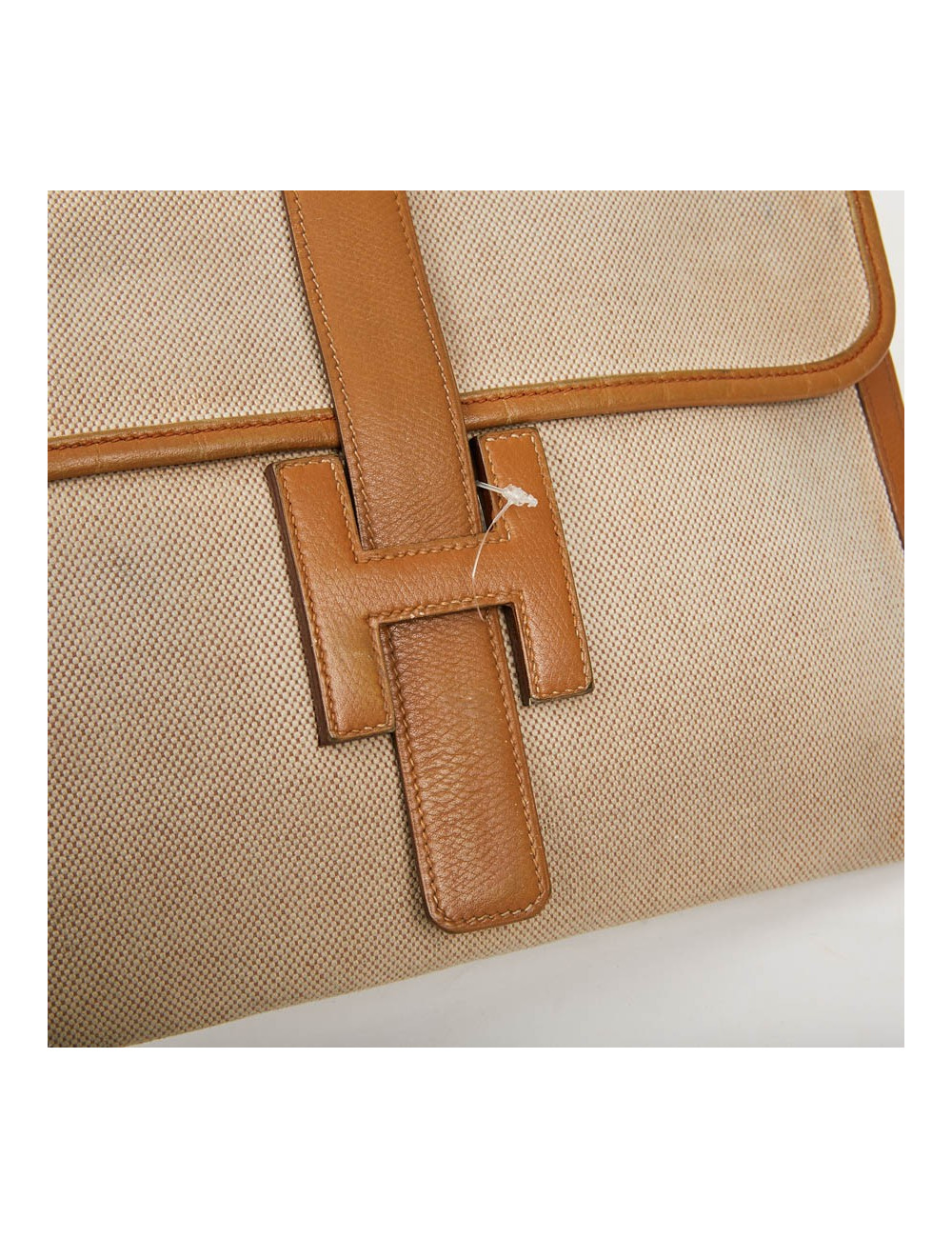 pochette Jige HERMES en toile et cuire beige