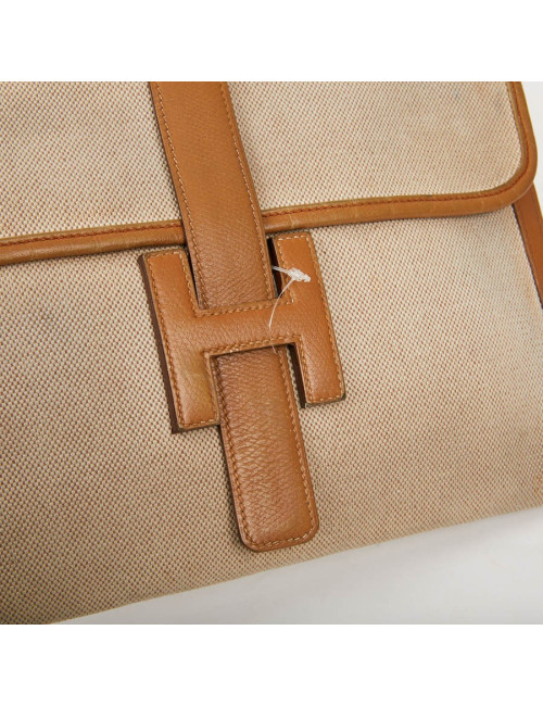 pochette Jige HERMES en toile et cuire beige