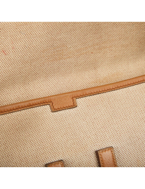 pochette Jige HERMES en toile et cuire beige