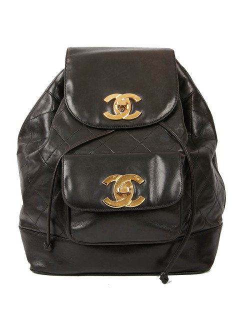 Sac à dos CHANEL vintage en cuir noir