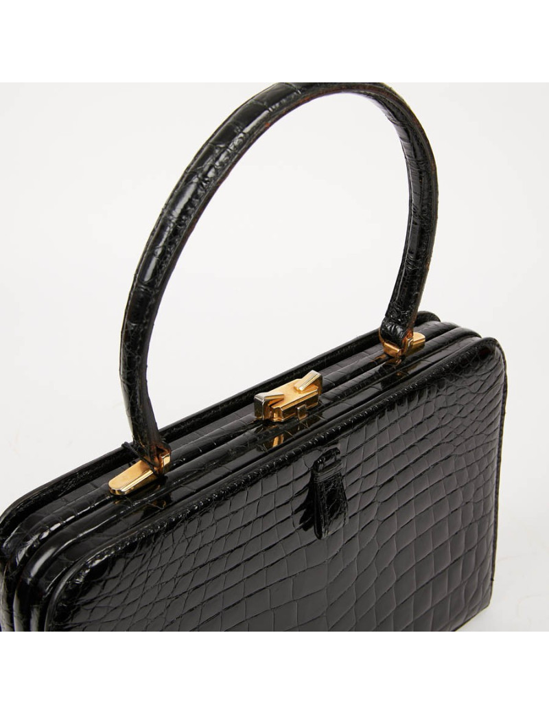 Sac MORABORITO crocodile porosus noir Vintage
