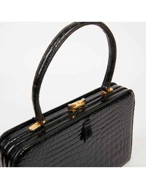 Sac MORABORITO crocodile porosus noir Vintage