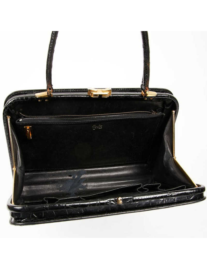 Sac MORABORITO crocodile porosus noir Vintage