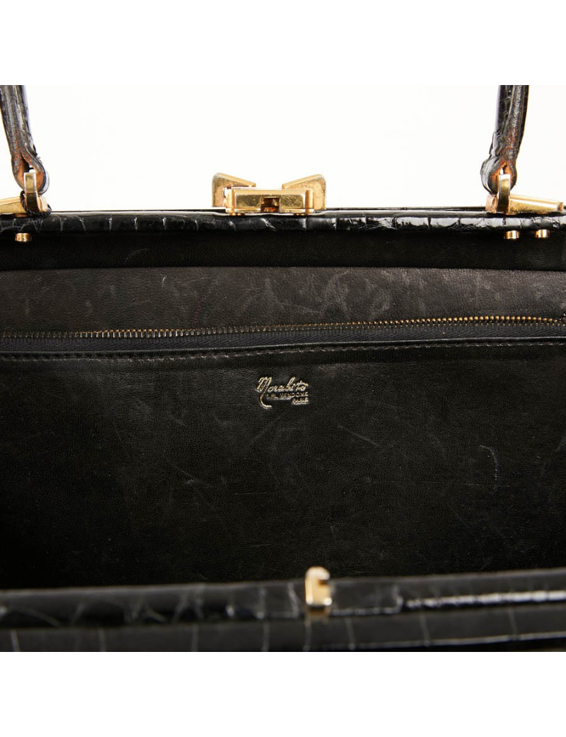 Sac MORABORITO crocodile porosus noir Vintage