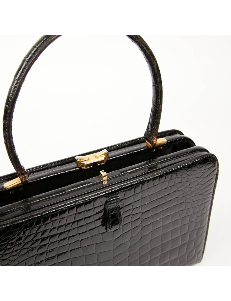Sac MORABORITO crocodile porosus noir Vintage