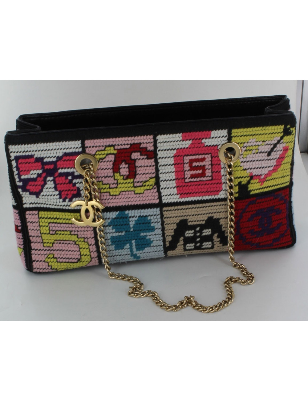 Sac CHANEL laine et cuir multicolore