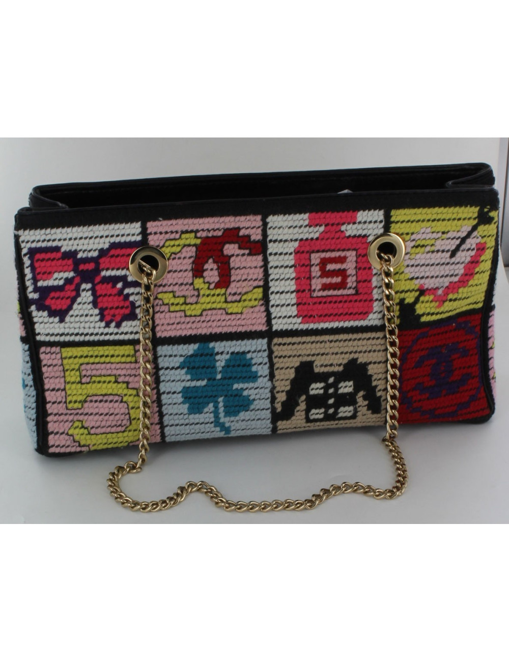 Sac CHANEL laine et cuir multicolores