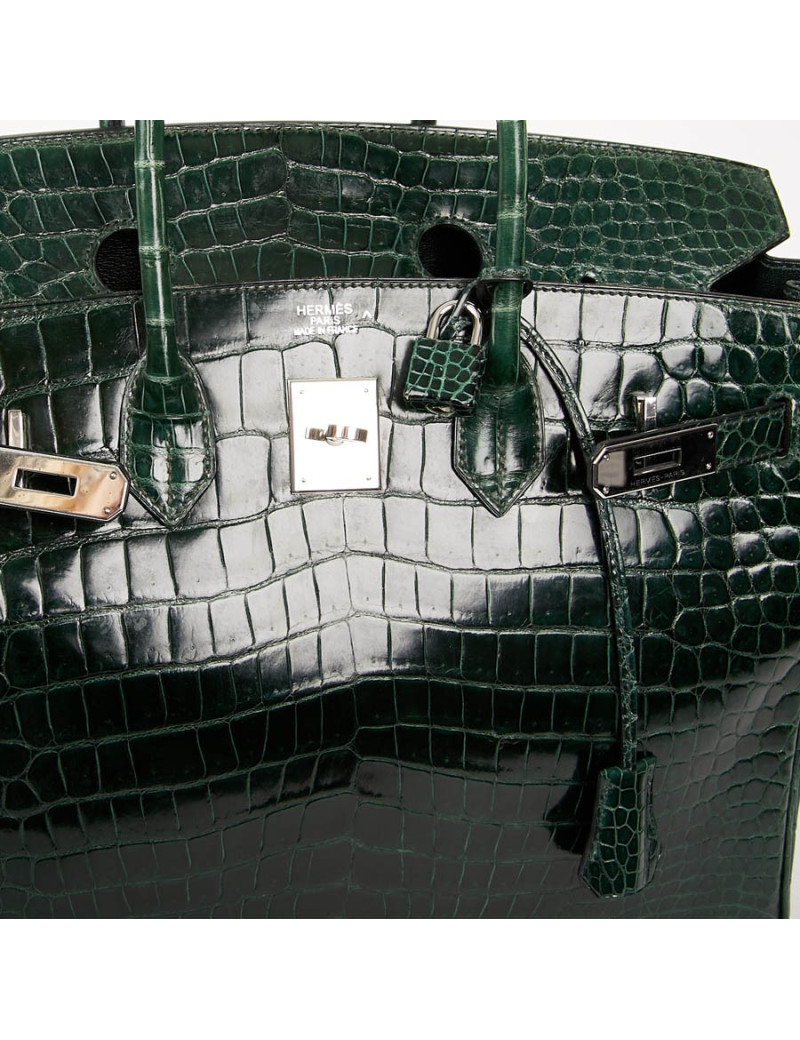 Sac Birkin 35 HERMES croco vert foncé