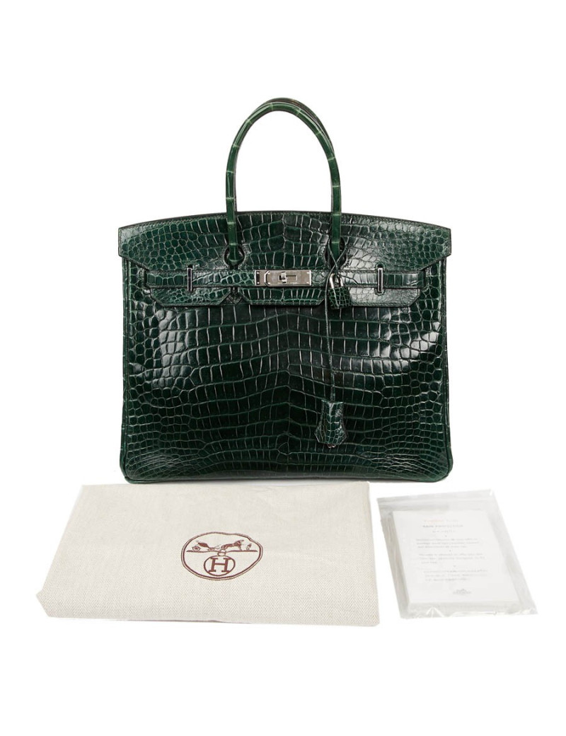 Sac Birkin 35 HERMES croco vert foncé
