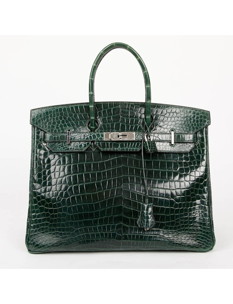 Sac Birkin 35 HERMES croco vert foncé
