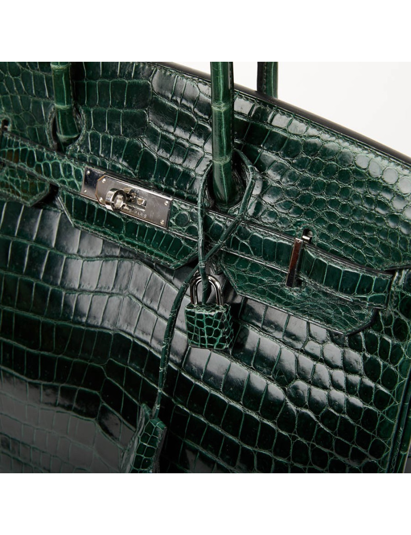 Sac Birkin 35 HERMES croco vert foncé