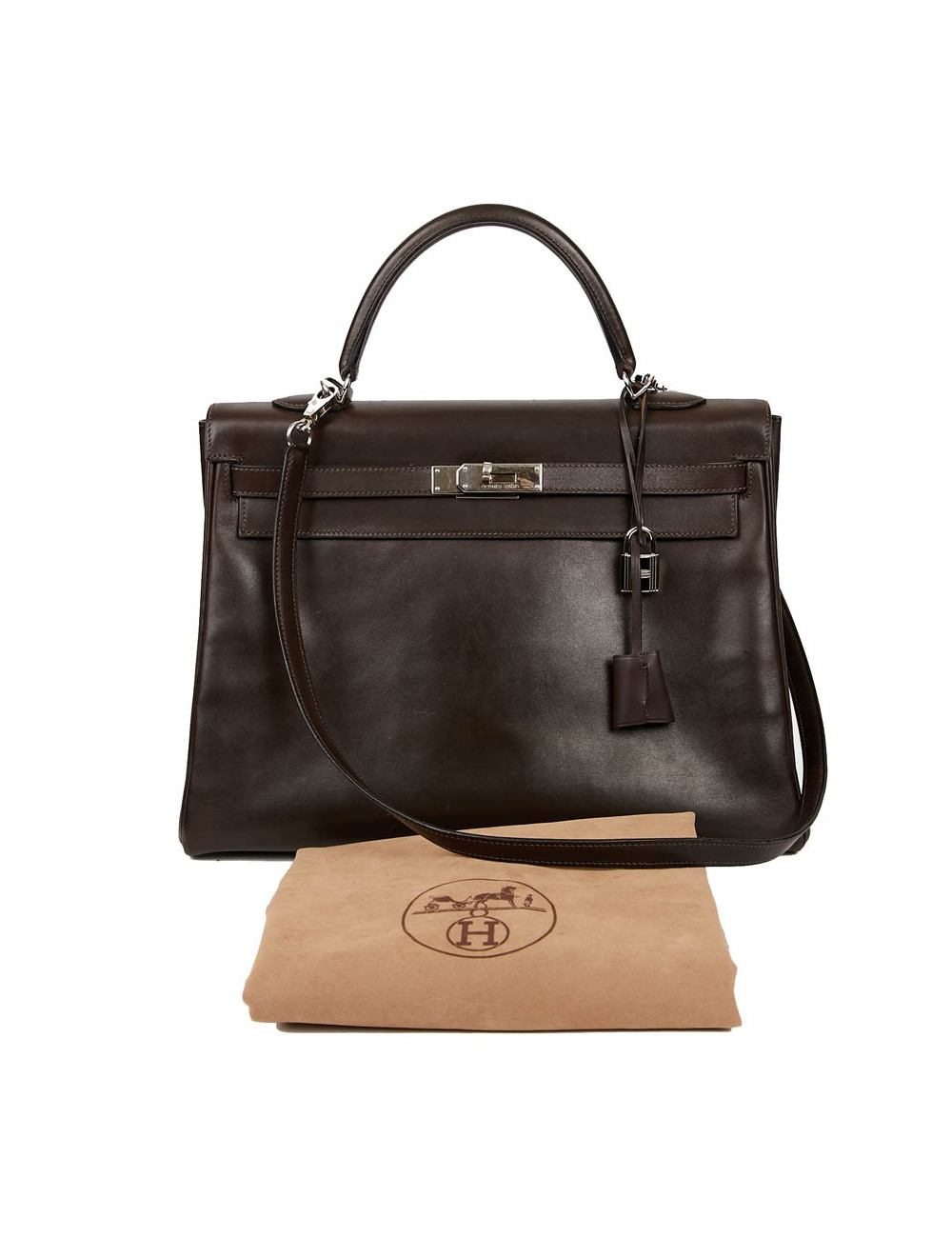 Sac Kelly 35 sellier HERMES vintage en cuir Box marron