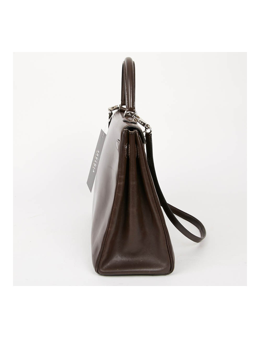 HERMES Vintage Kelly 35 Brown Box Leather Bag