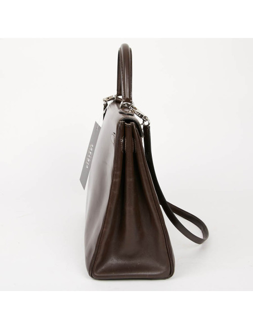 HERMES Vintage Kelly 35 Brown Box Leather Bag