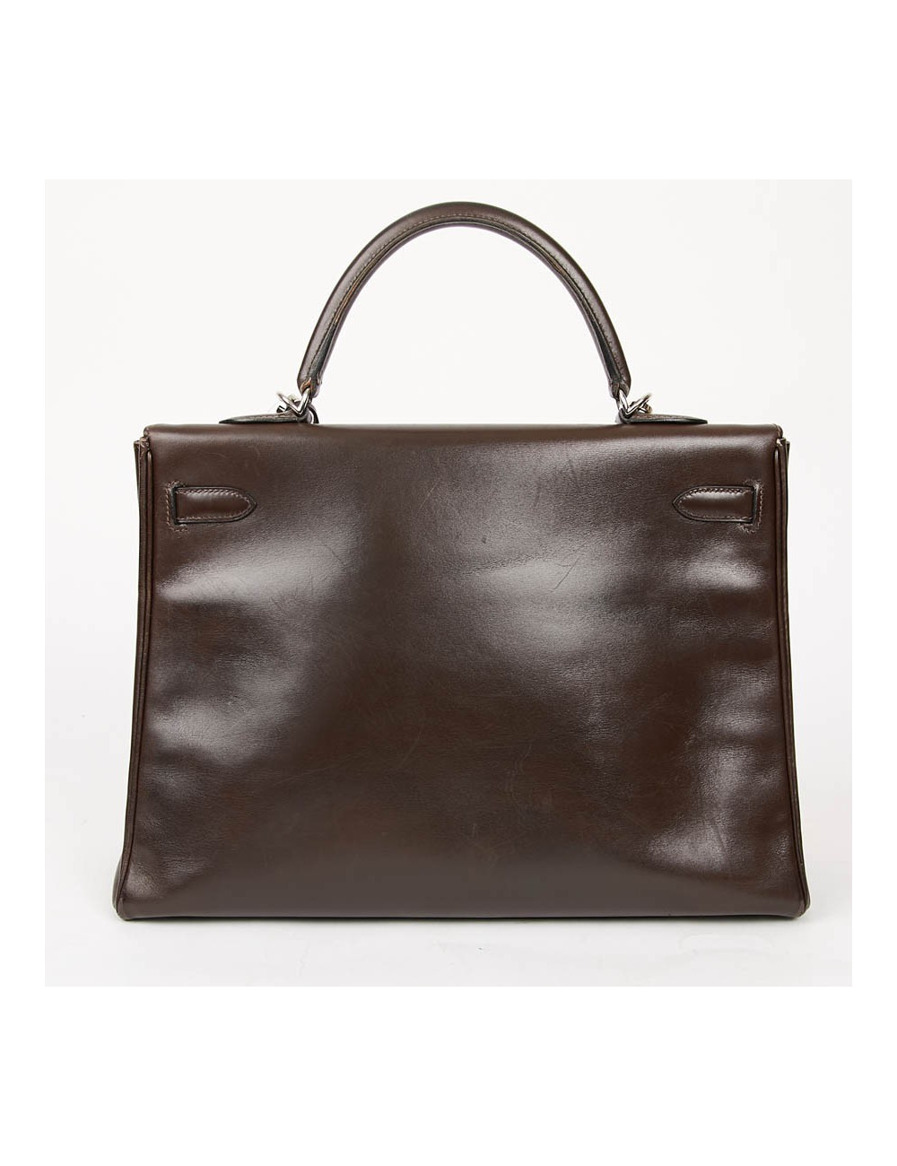 HERMES Vintage Kelly 35 Brown Box Leather Bag