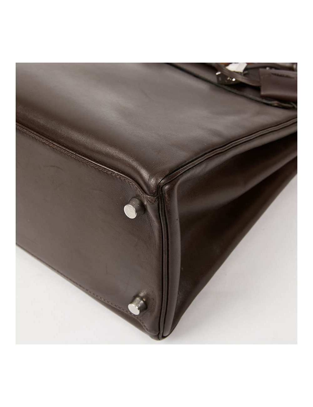 HERMES Vintage Kelly 35 Brown Box Leather Bag