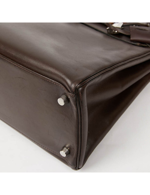 HERMES Vintage Kelly 35 Brown Box Leather Bag