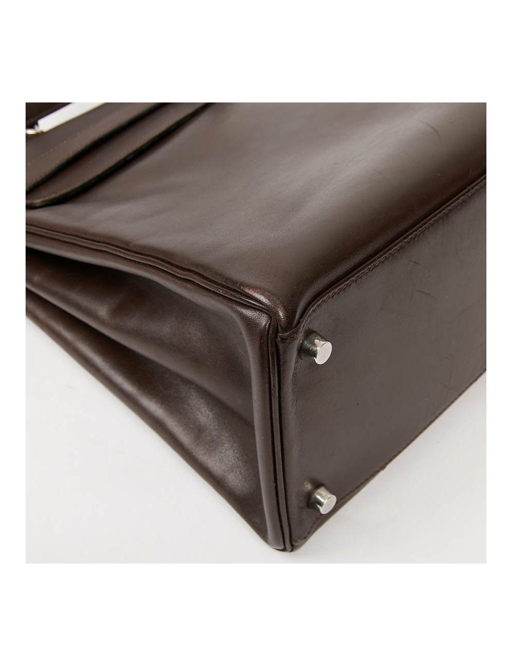 HERMES Vintage Kelly 35 Brown Box Leather Bag
