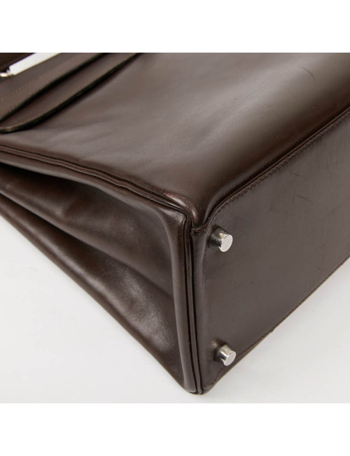 HERMES Vintage Kelly 35 Brown Box Leather Bag