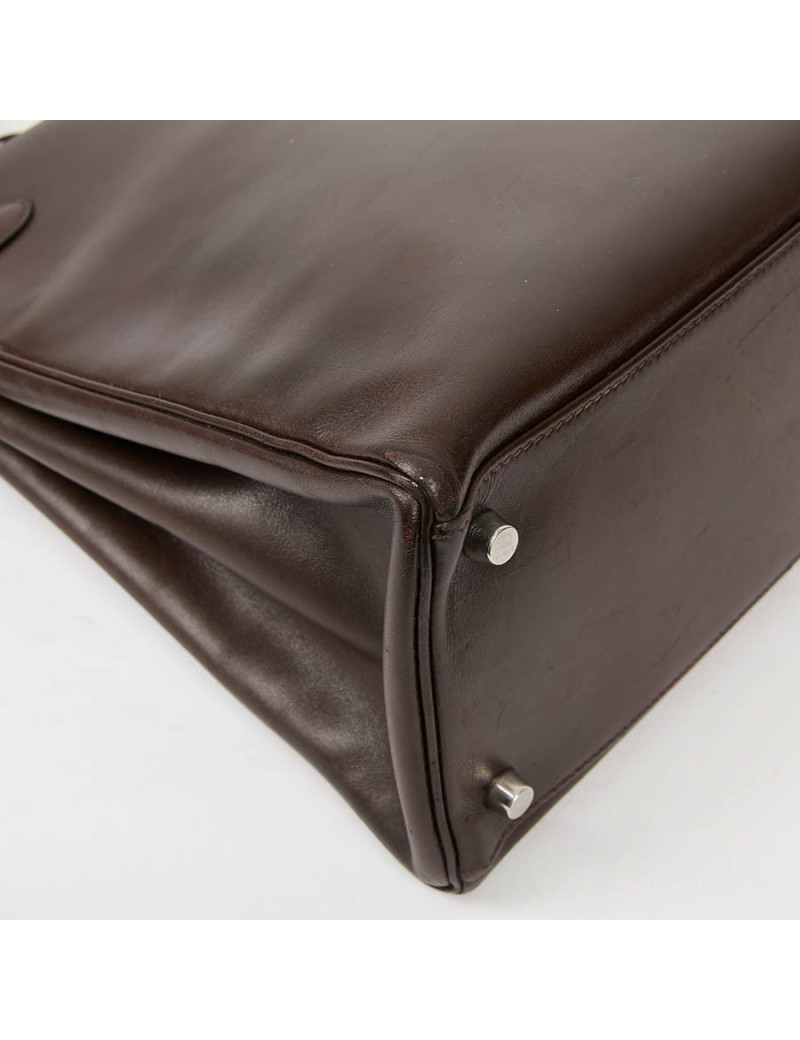 HERMES Vintage Kelly 35 Brown Box Leather Bag