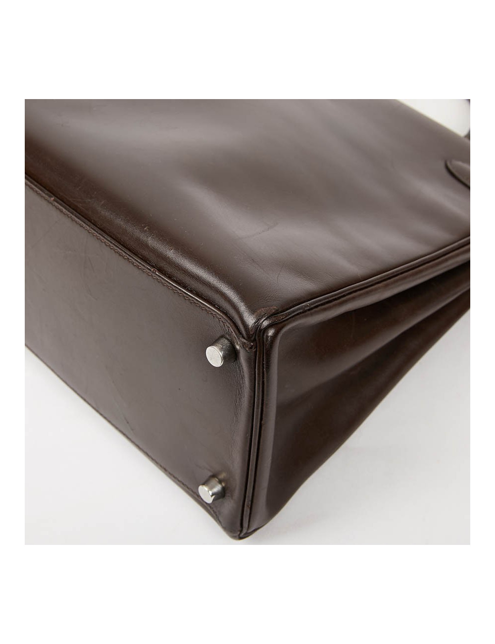 HERMES Vintage Kelly 35 Brown Box Leather Bag