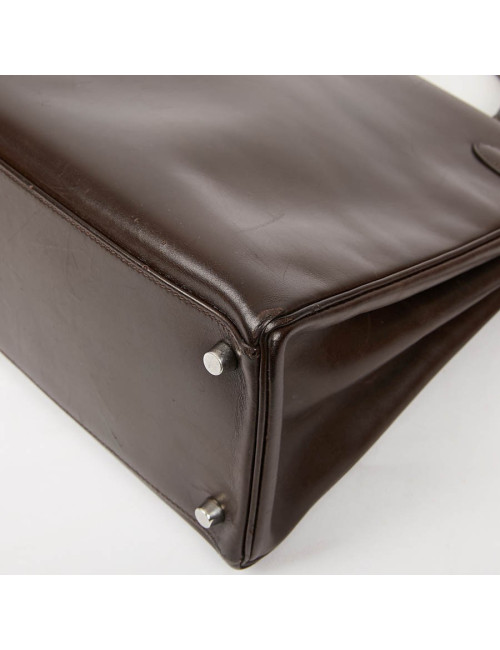 HERMES Vintage Kelly 35 Brown Box Leather Bag
