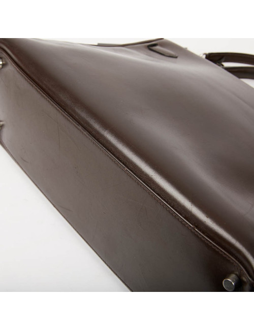 HERMES Vintage Kelly 35 Brown Box Leather Bag