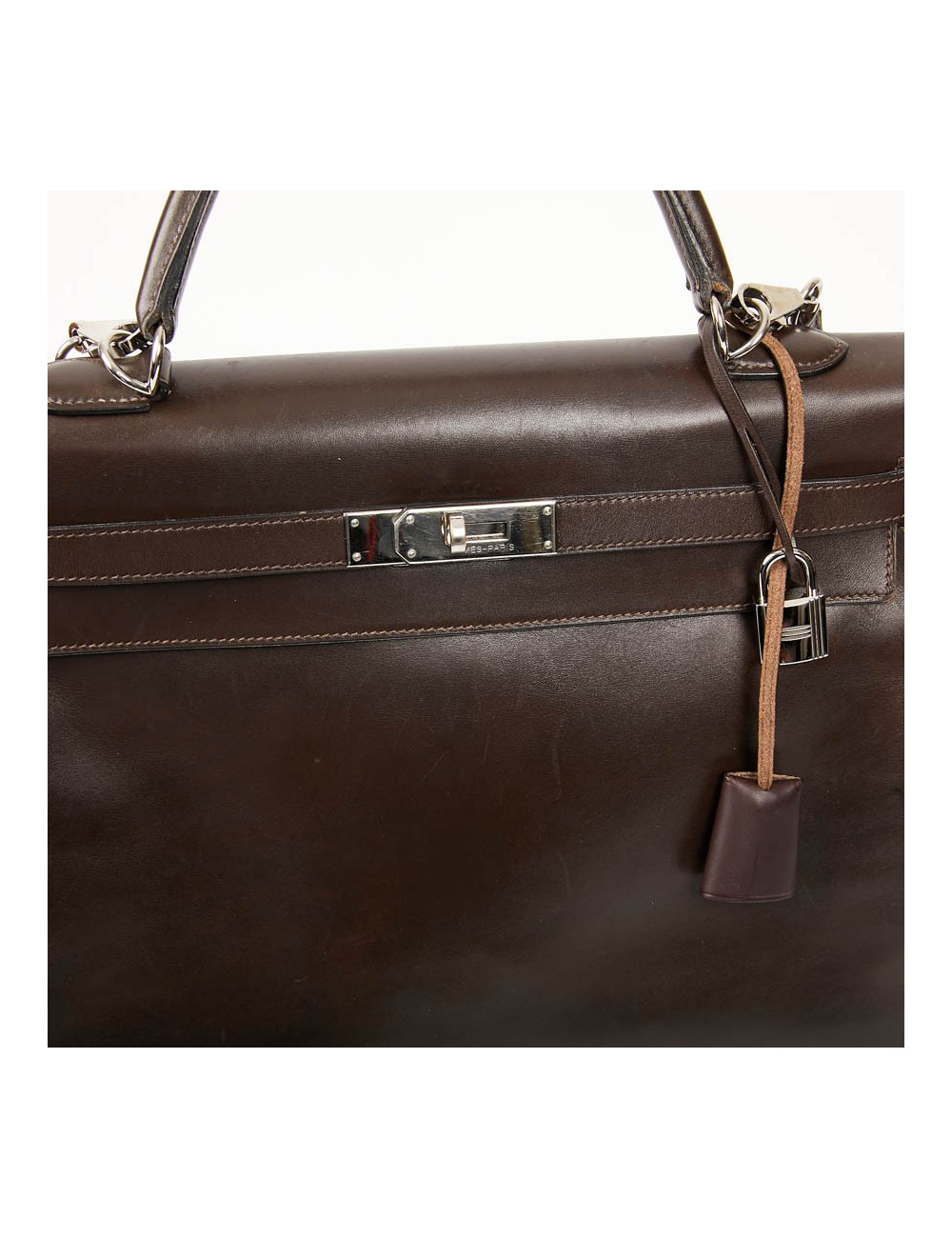 HERMES Vintage Kelly 35 Brown Box Leather Bag
