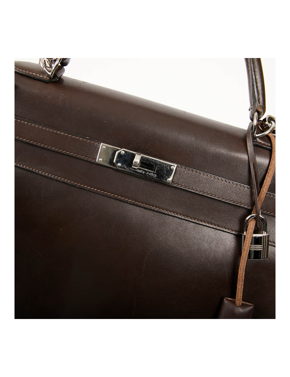 HERMES Vintage Kelly 35 Brown Box Leather Bag