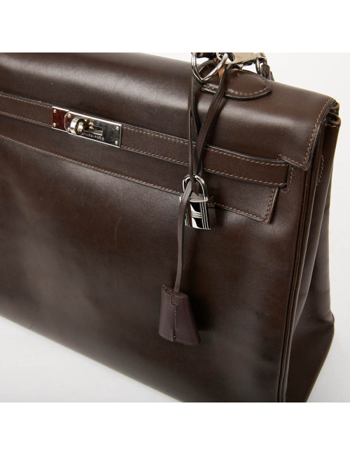 HERMES Vintage Kelly 35 Brown Box Leather Bag