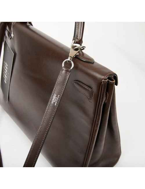 HERMES Vintage Kelly 35 Brown Box Leather Bag